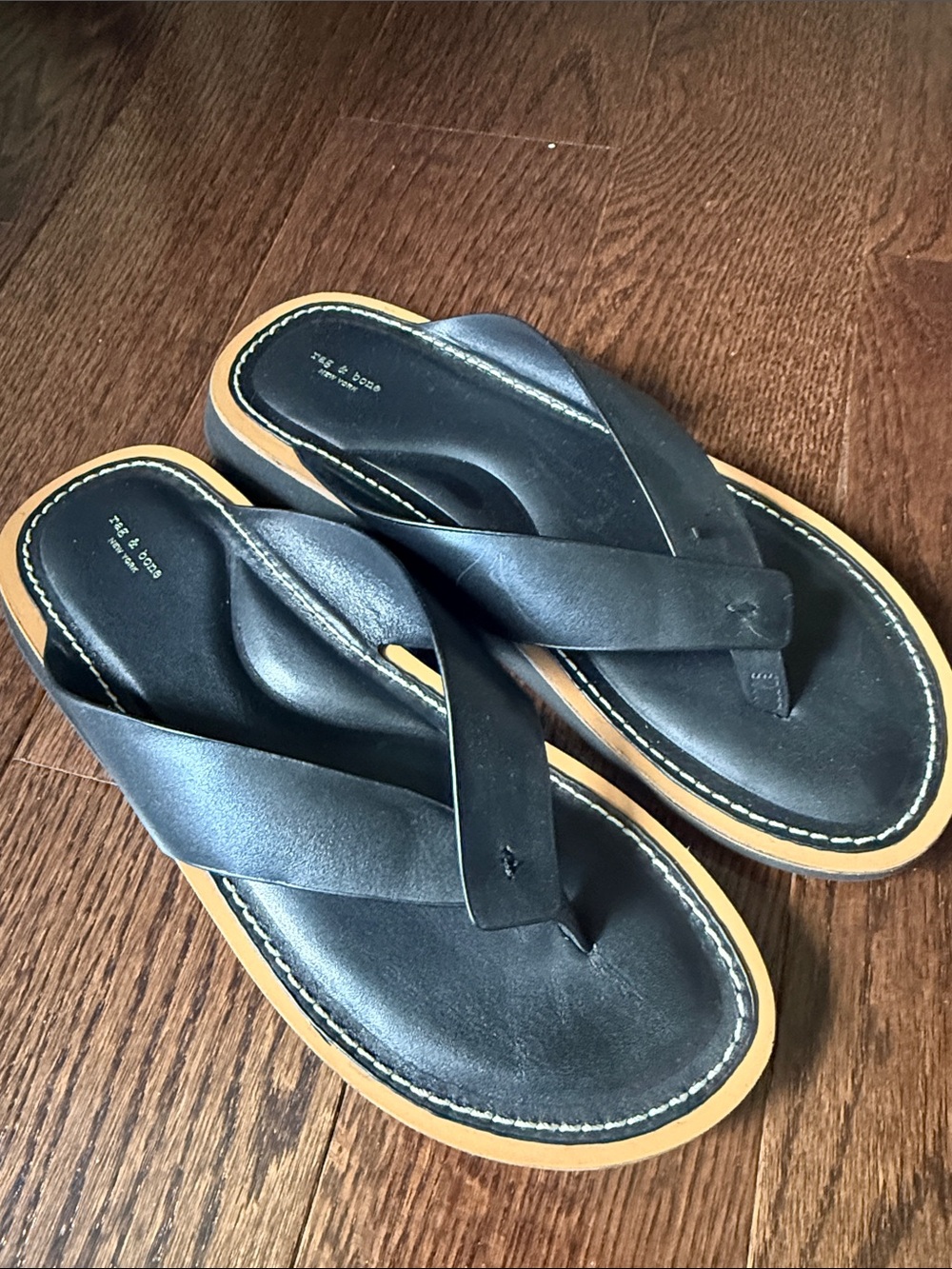 rag & bone Black Leather Cross-Strap Sandals with Tan Sole
